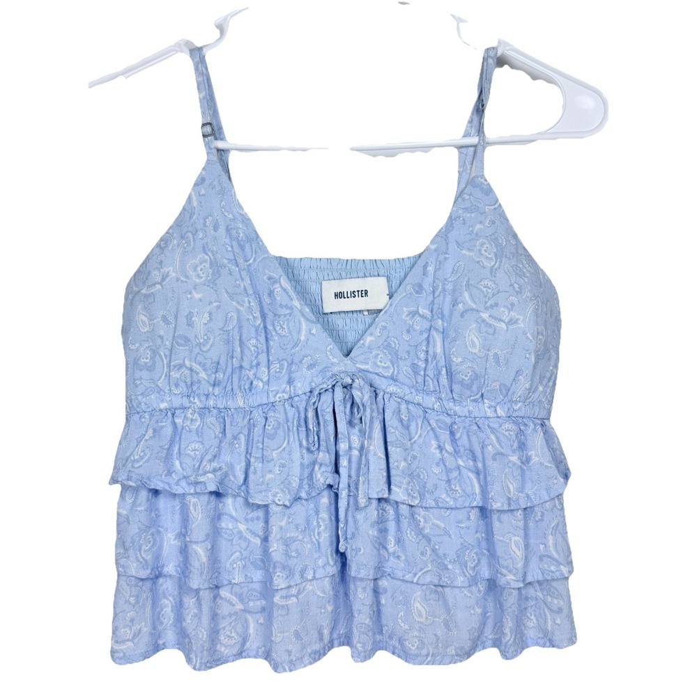 Hollister Paisley Ruffle Tiered Cami Babydoll Womens Medium Blue Coquette